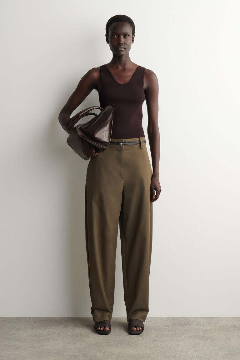 BARREL-LEG COTTON UTILITY TROUSERS