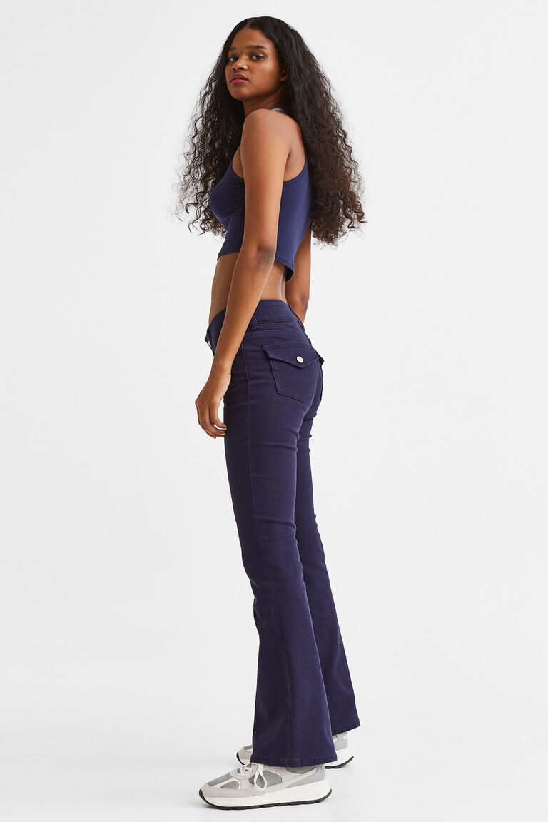 Women Blue Twill Mid Rise Flared Pants main image 0