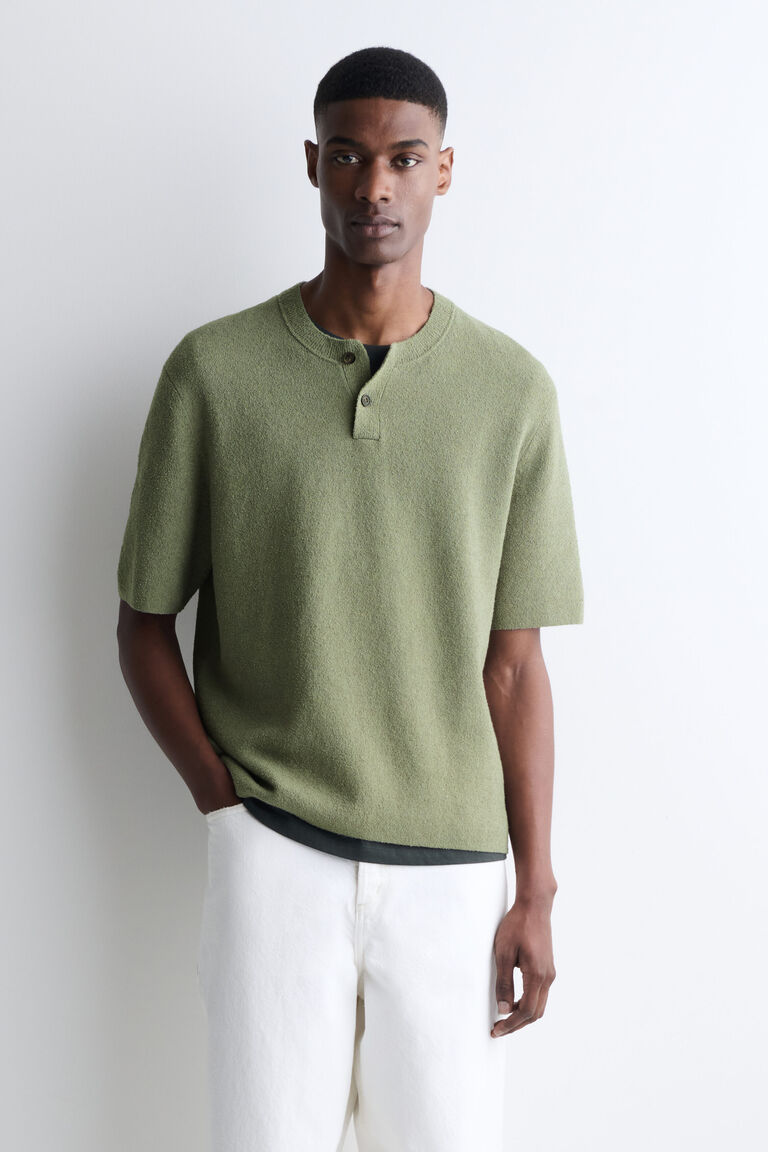 BOUCLÉ-KNIT HENLEY T-SHIRT