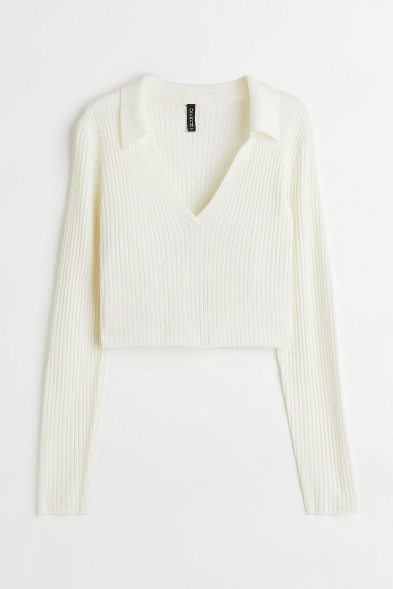 Collared ribknit top