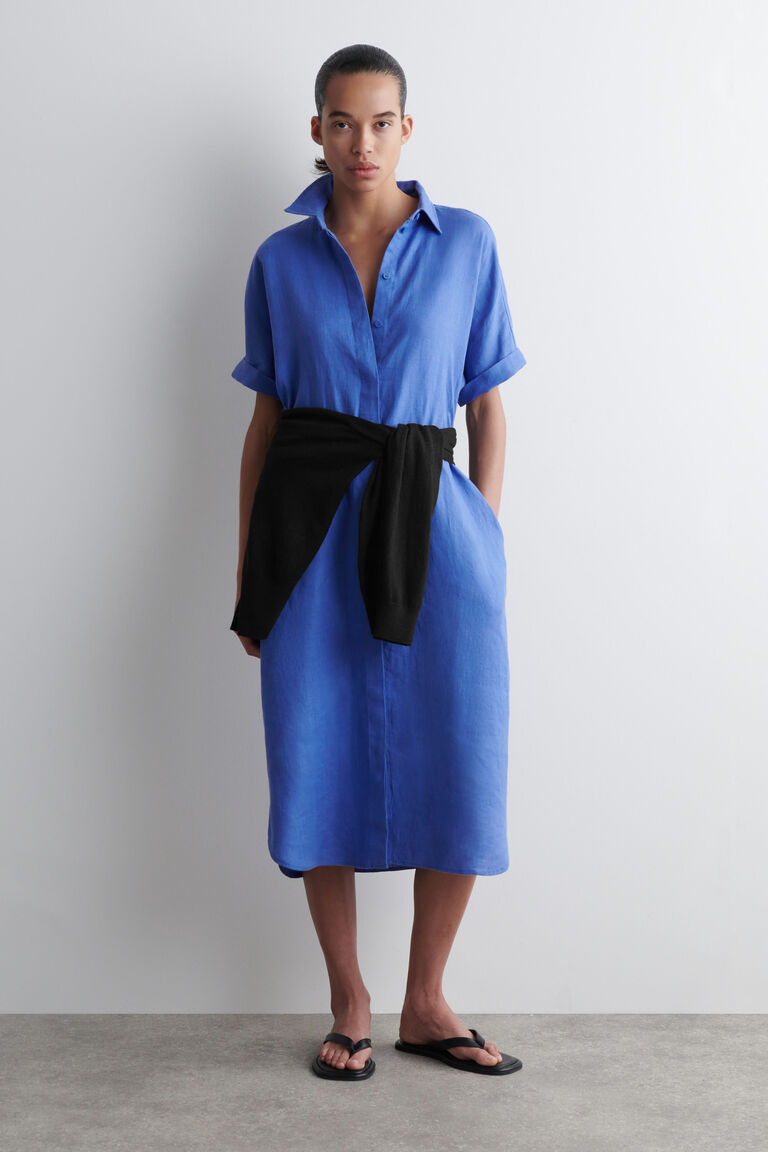 LINEN MIDI SHIRT DRESS