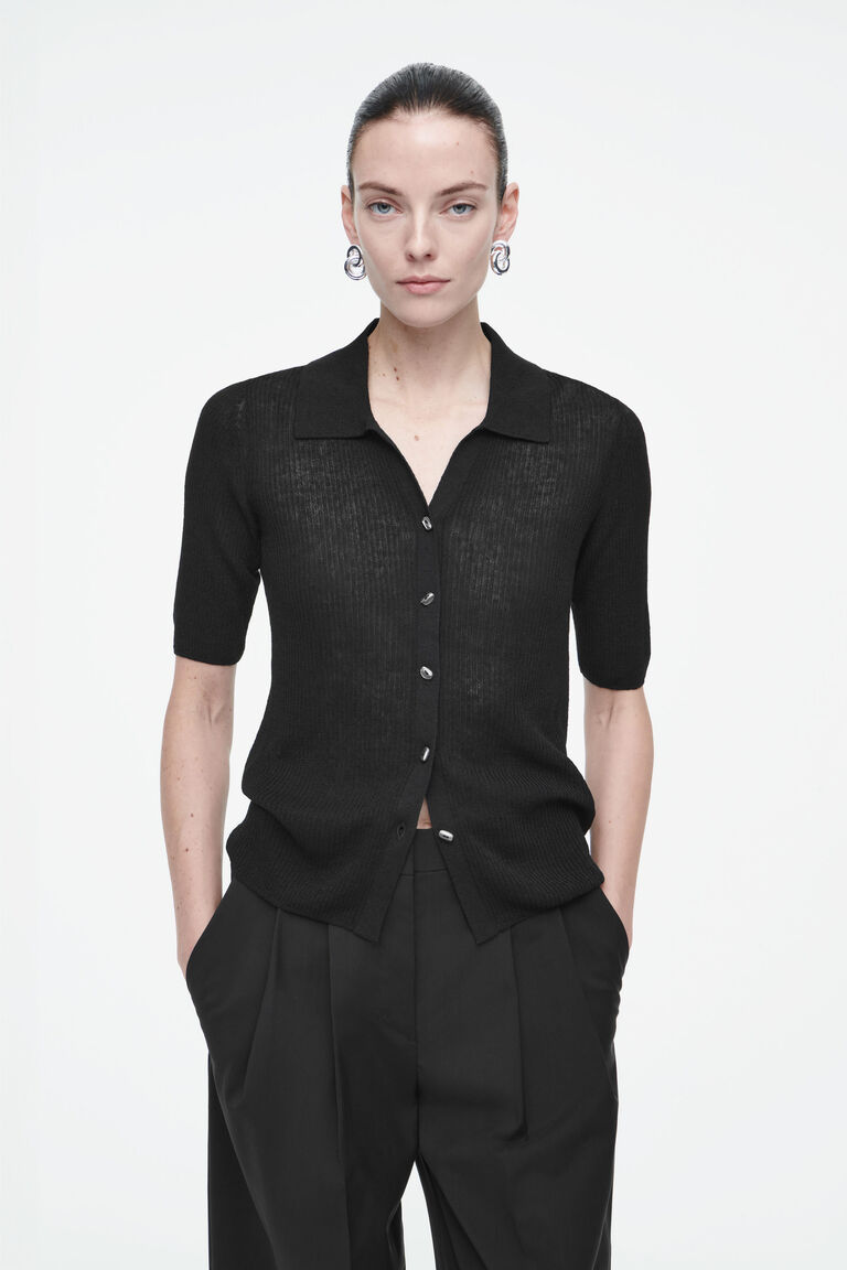 SLIM SHORT-SLEEVED KNITTED LINEN SHIRT