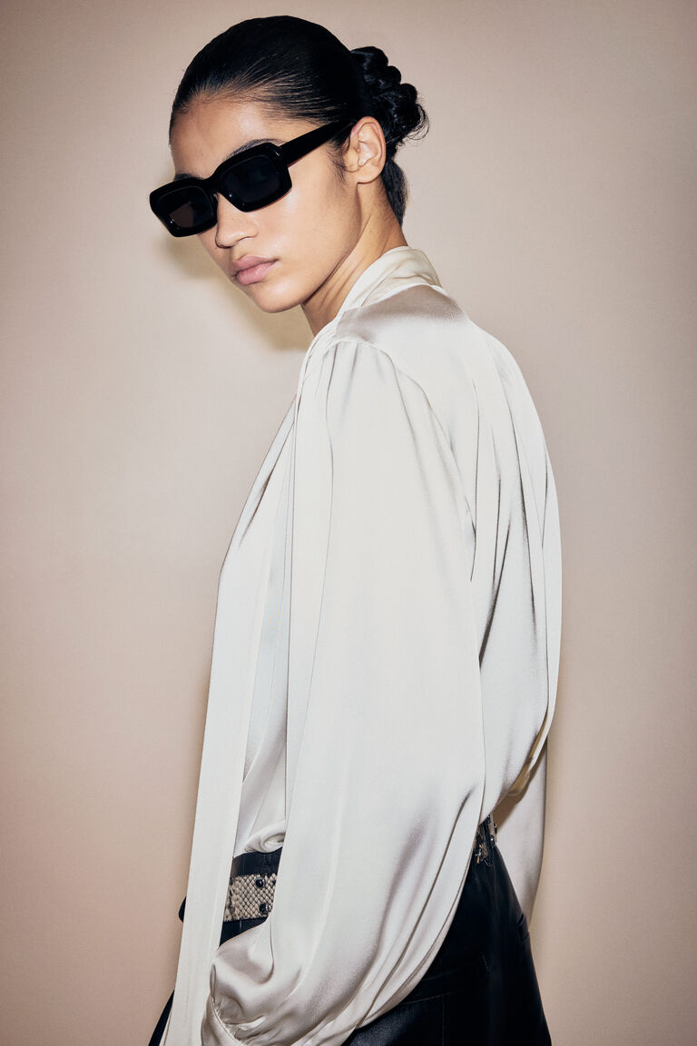 Tie-neck chiffon blouse