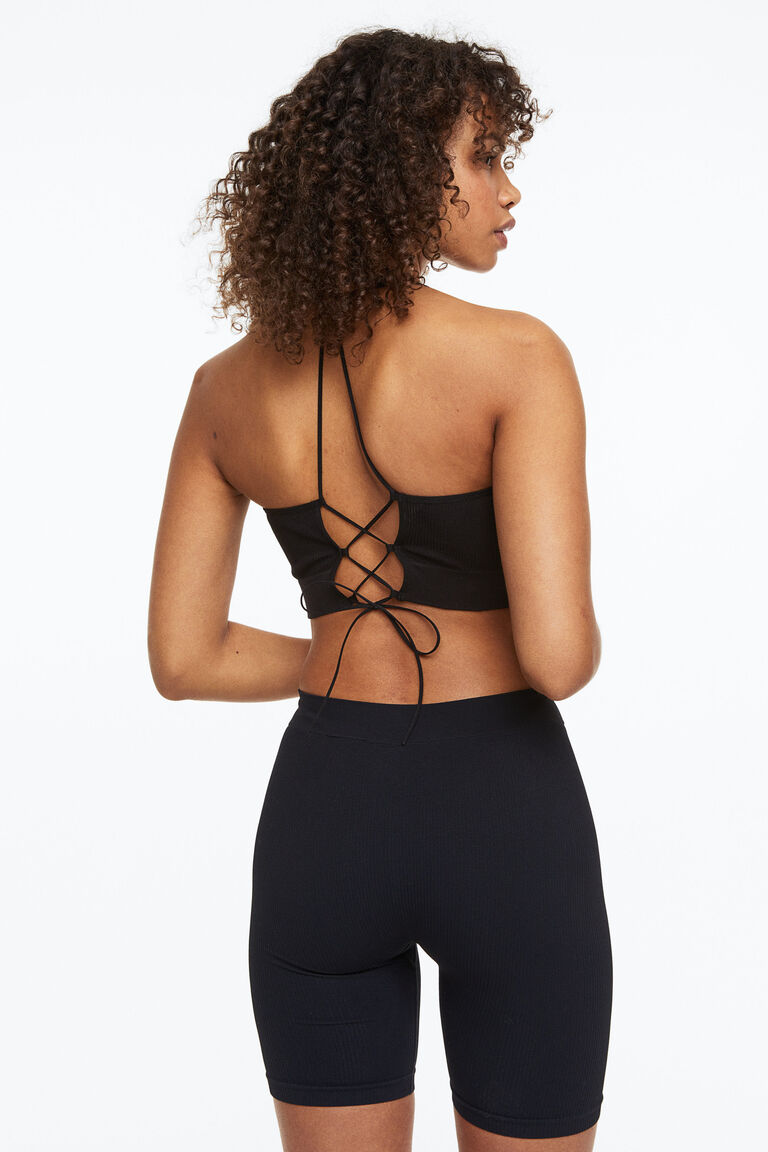 Seamless lacing-detail halterneck top