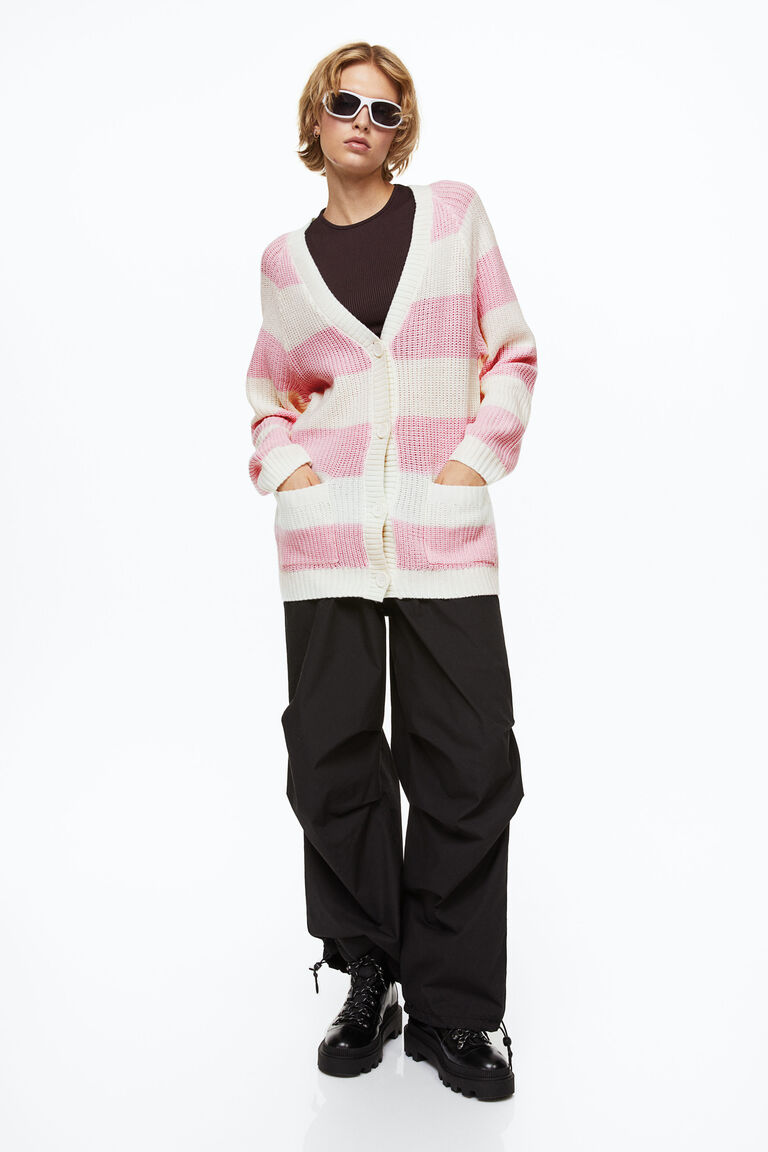 5010039 Rose-White Striped Cardigan