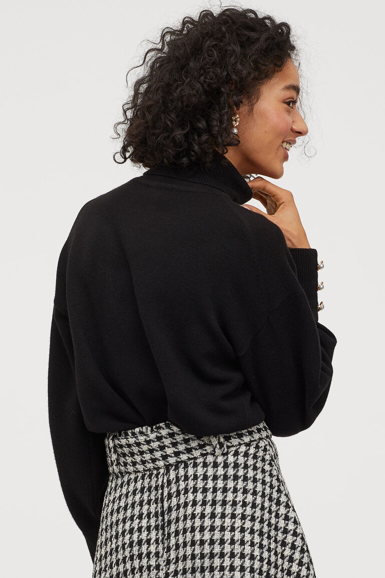 black fine knit polo neck