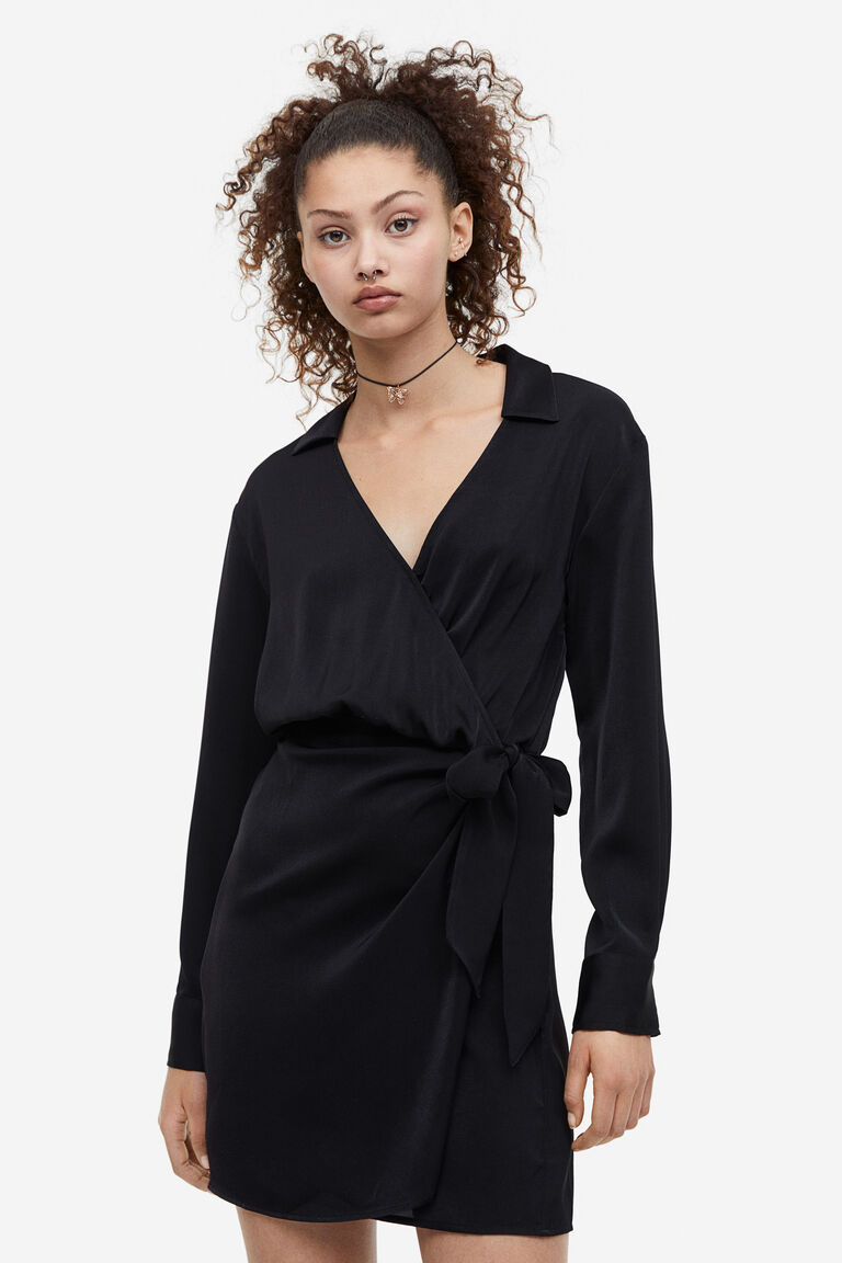 Satin wrap shirt dress