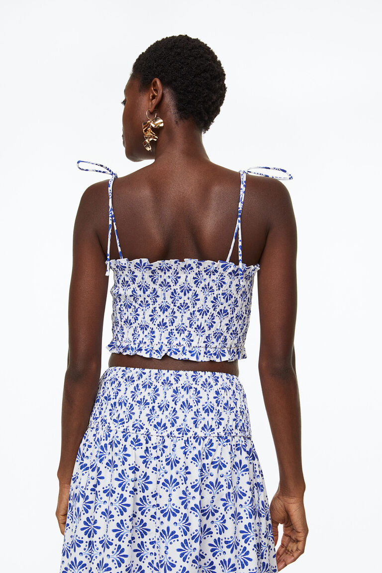 SMOCKED CHAMBRAY CROP TOP main image 0