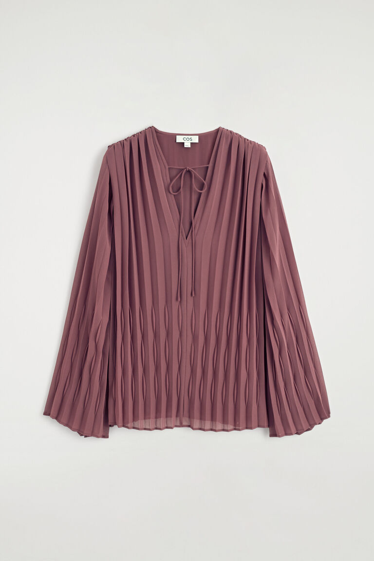 TIE-FRONT PLEATED GEORGETTE BLOUSE