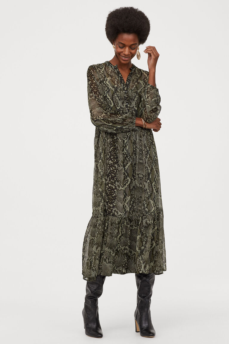 green chiffon dress h&m