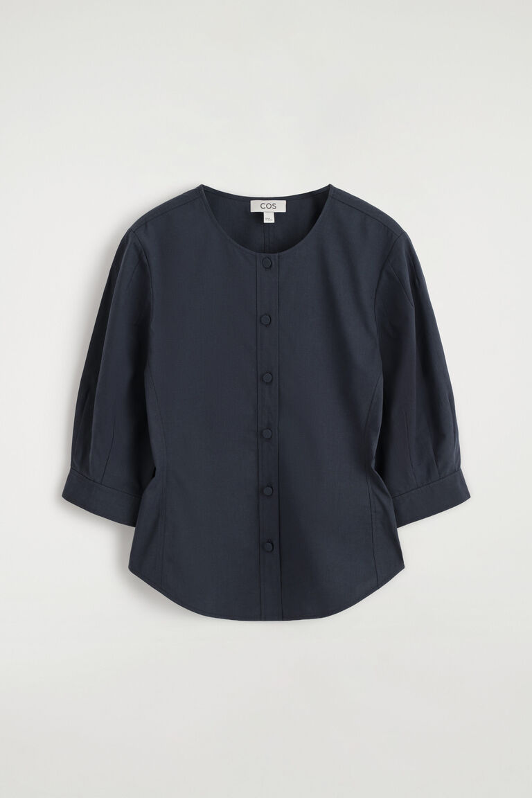 SCULPTED-SLEEVE COTTON-BLEND BLOUSE