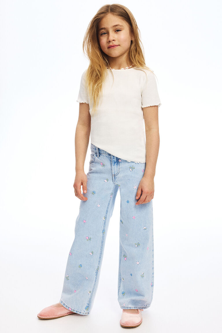 Motif-detail wide leg jeans