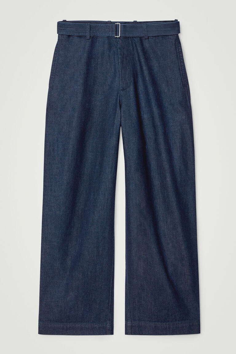 BELTED DENIM STRAIGHT-LEG TROUSERS