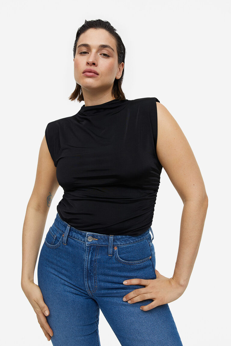 Draped shoulderpad top