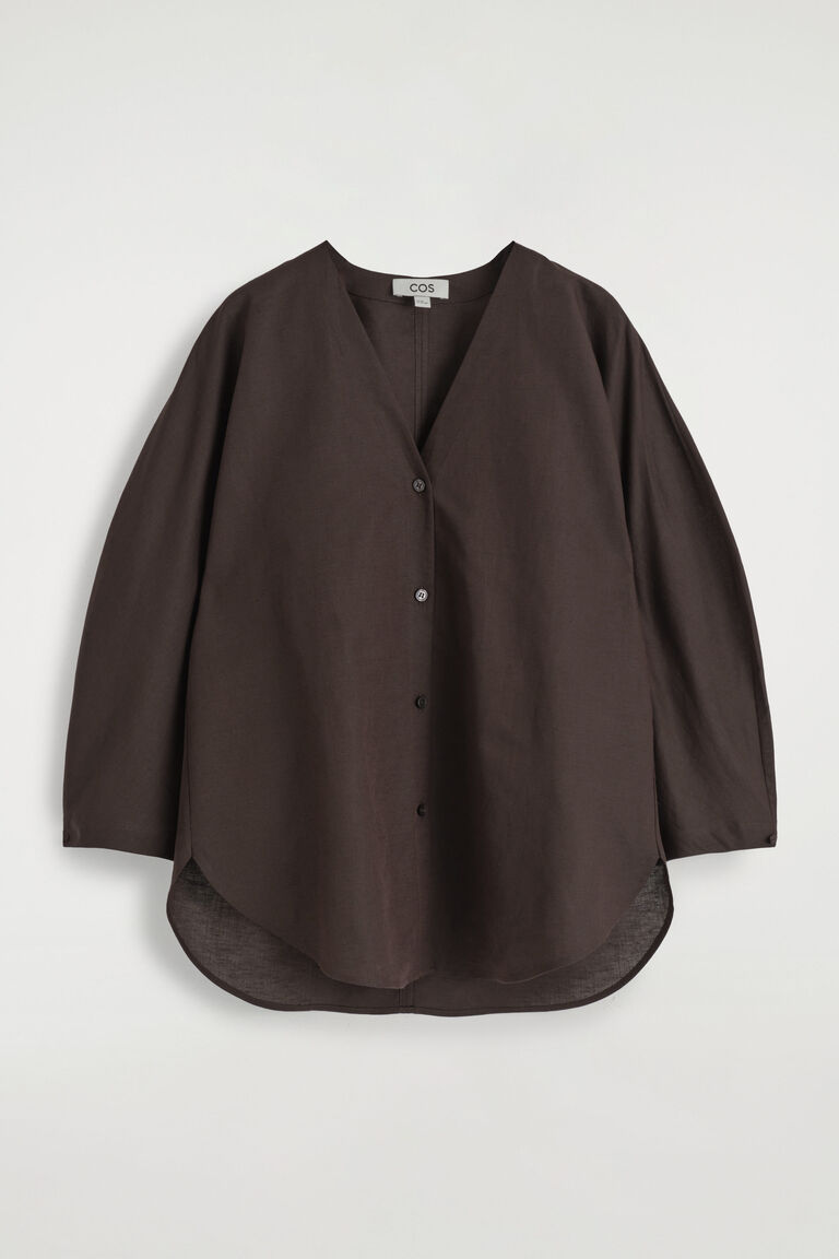 V-NECK LINEN-COTTON SHIRT