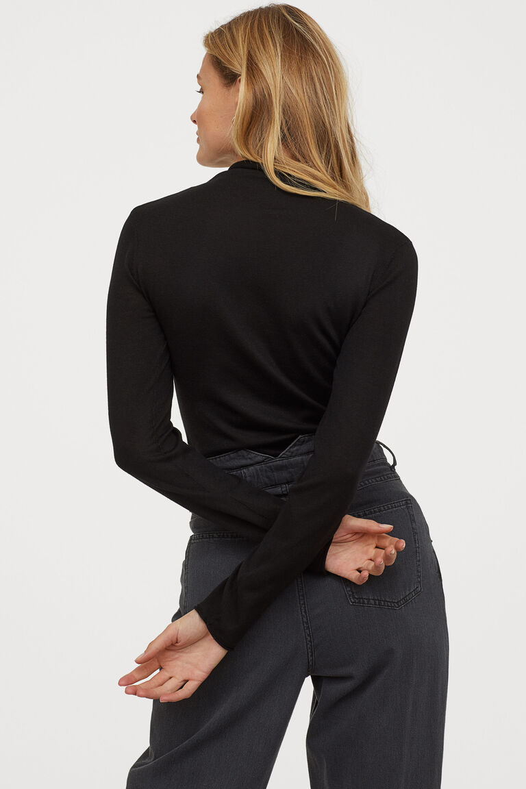 black fine knit polo neck