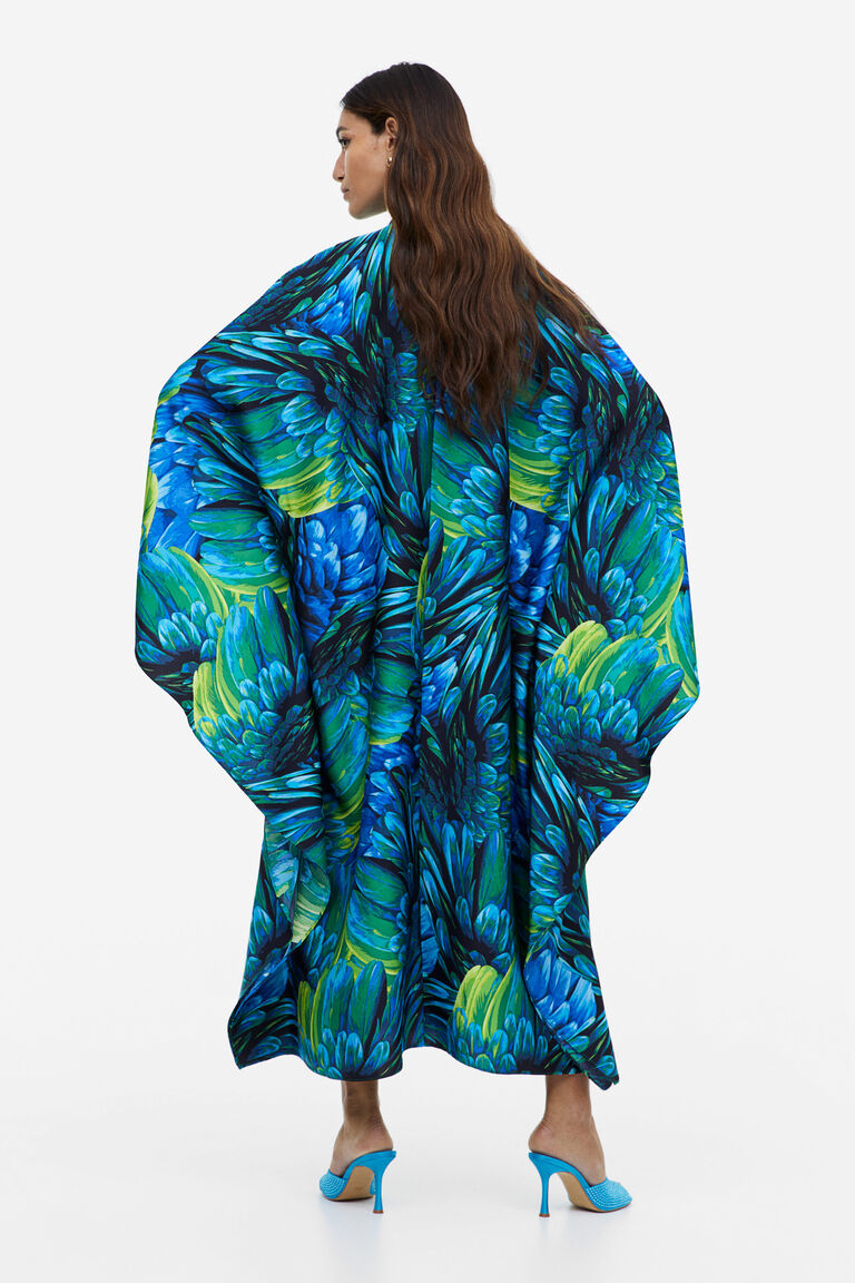 Vivo Knee Length Kaftan in Satin - Maroon / Off White Print main image 0