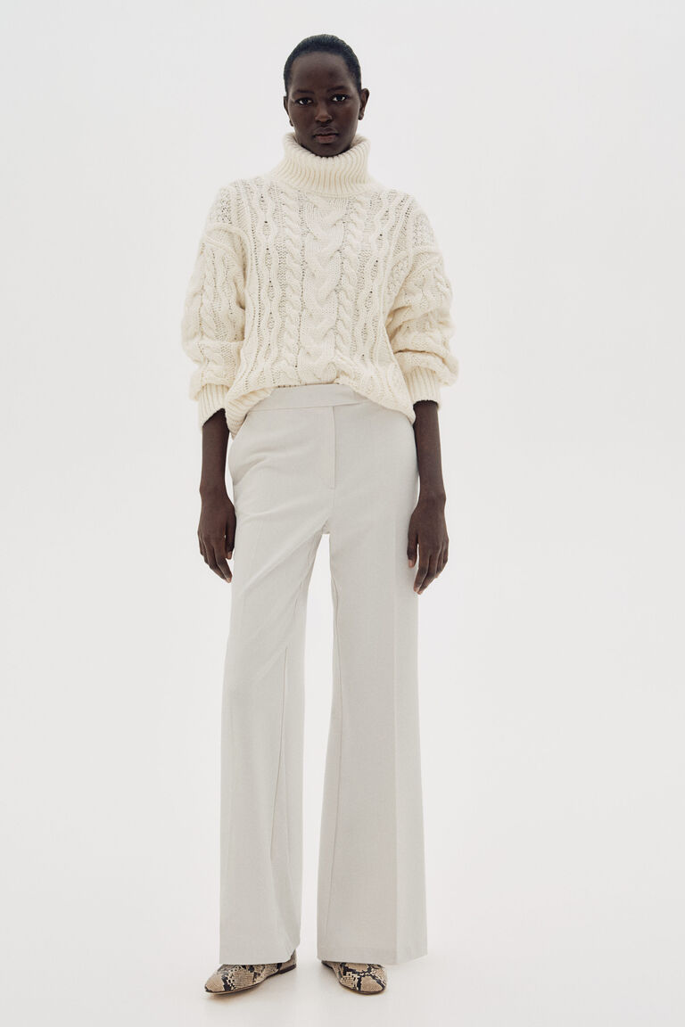 【Raucohouse】Cream jersey slim bootcut pants Bootcut Coated Stretch Cafe Crema - Bootcut Jeans | 7 For