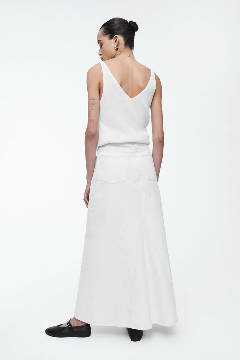 Lumignon Denimlacemermaid skirt+Tホワイト PANELLED DENIM MAXI SKIRT