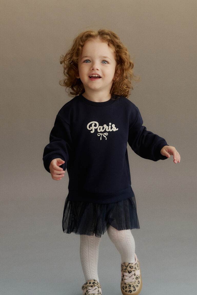Tulle-skirt sweatshirt dress