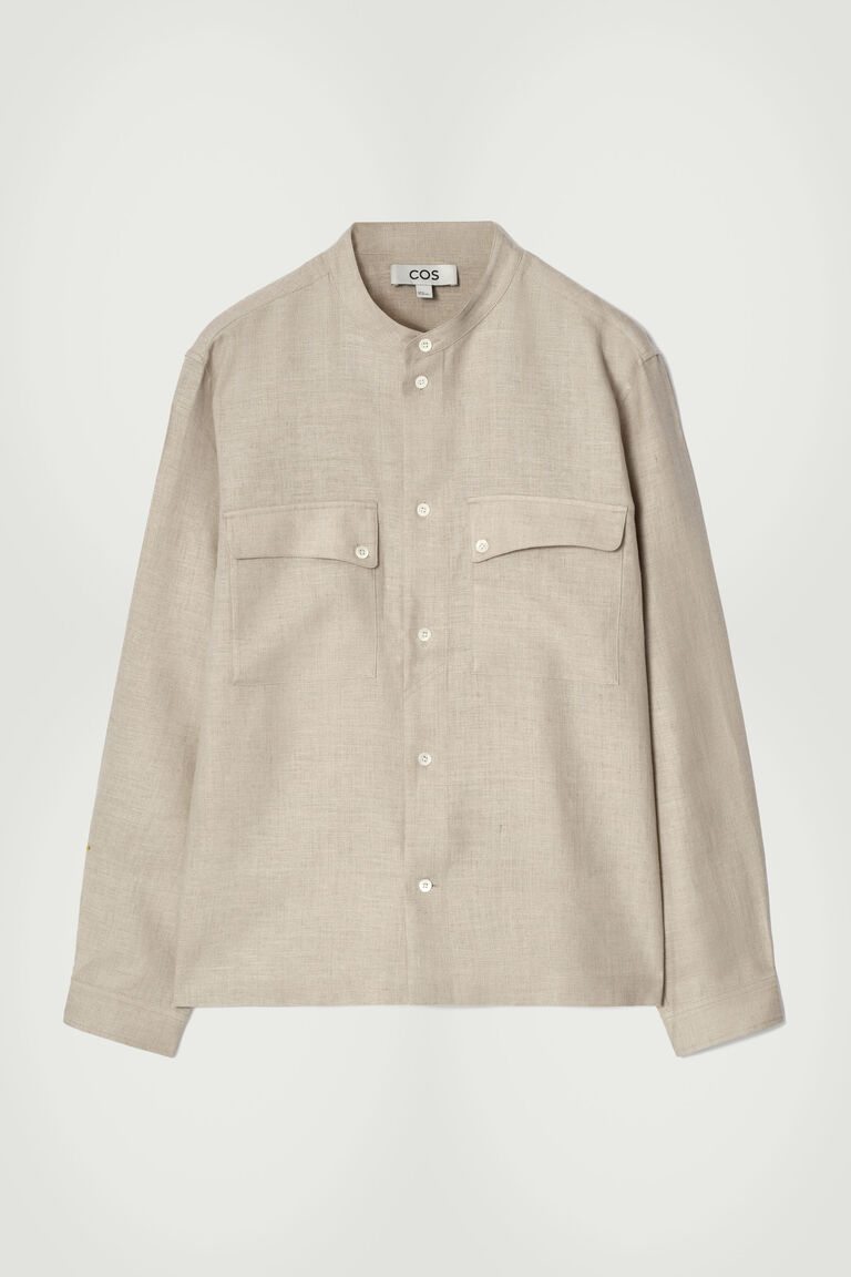 GRANDAD-COLLAR LINEN OVERSHIRT