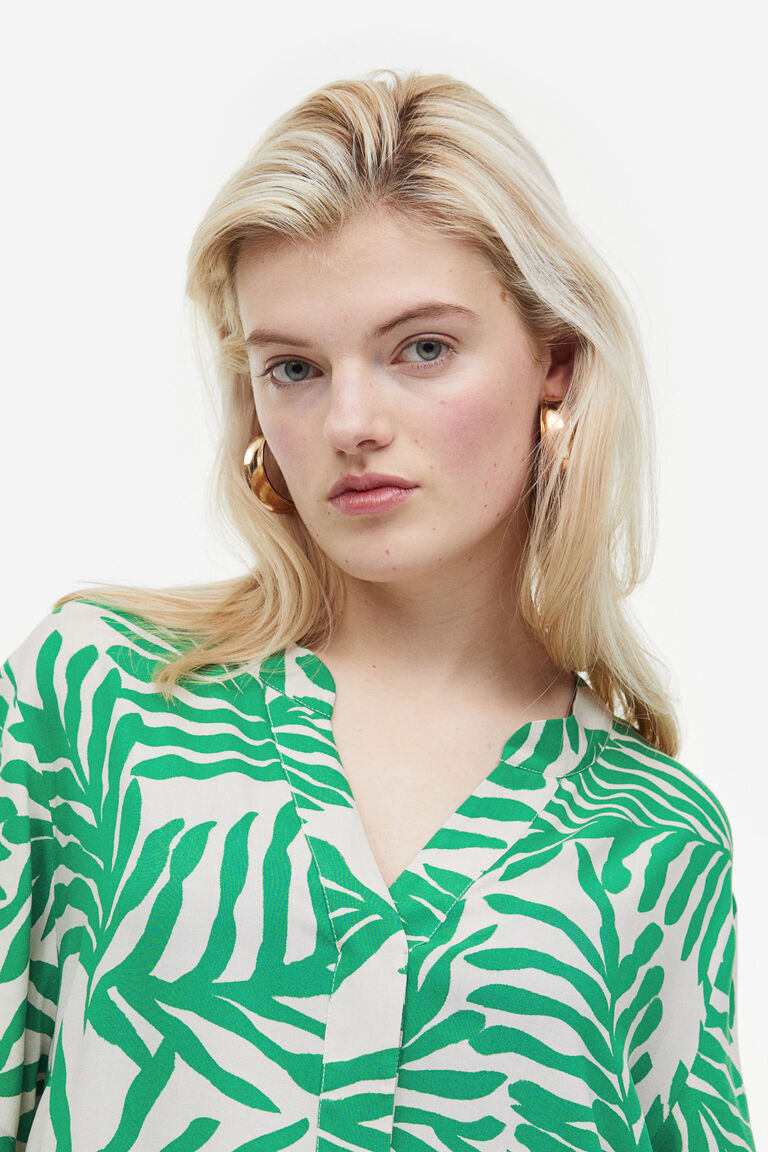 Green Hibiscus Garden UPF50+ V-Neck Top