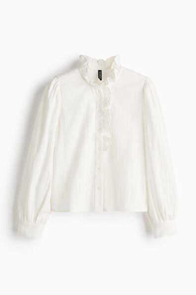 Frill-collared cotton blouse