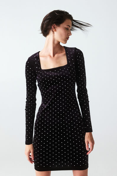 Black Solid Square Neck Bodycon Maxi Dress