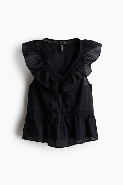 Frill-trimmed cotton vest top