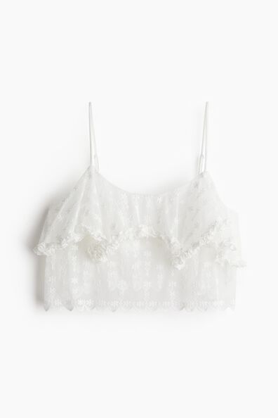 Embroidered mesh strappy top