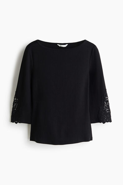 Lace-inset boat-neck top