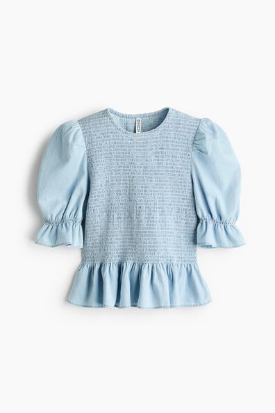 Smocked denim blouse