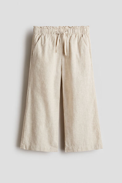Linen-blend drawstring trousers