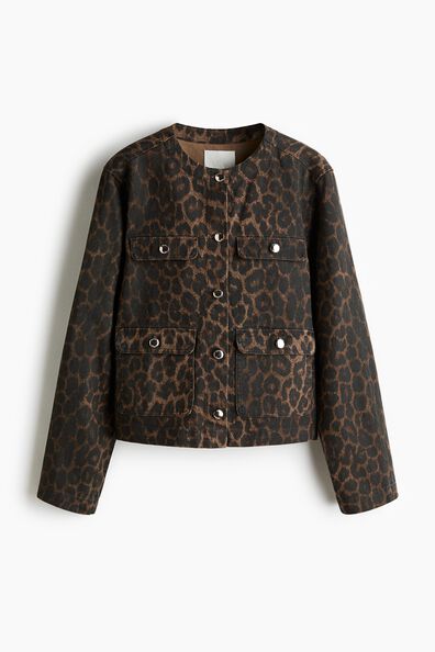 Collarless denim jacket