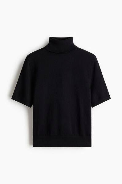 Fine-knit polo-neck top