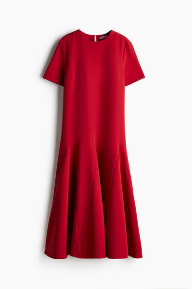 Flared-skirt twill dress