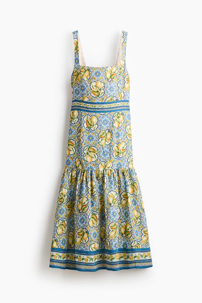 Linen-blend tie-detail dress