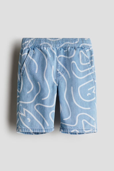 Printed denim shorts
