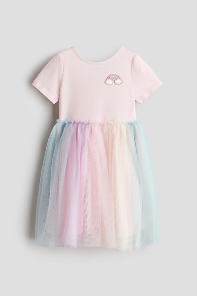 Embroidery-detail tulle-skirt dress