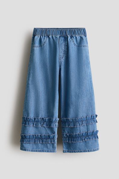 Frill-trimmed denim trousers