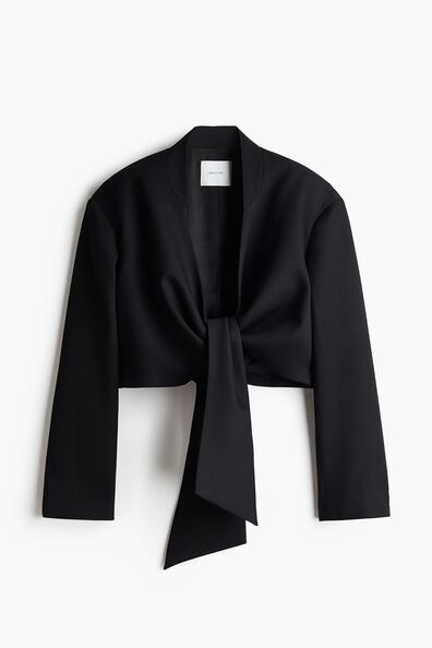 Cropped tie-detail blazer