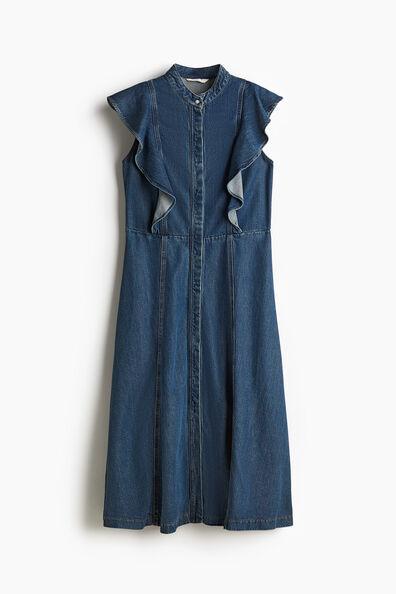 Flounce-trimmed denim dress