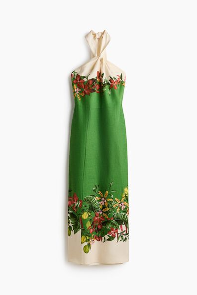 Linen-blend halterneck dress