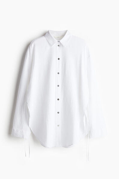 Tie-detail linen-blend shirt