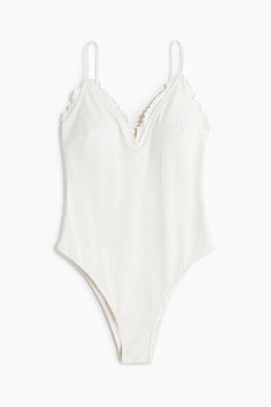 Frill-trimmed padded-cup swimsuit