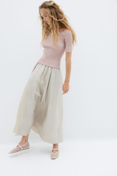Rib-knit off-the-shoulder top