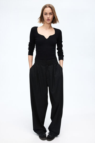 Rib-knit sweetheart-neck top