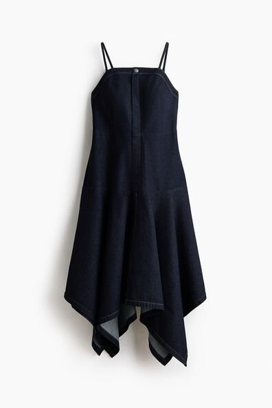 Asymmetric denim strappy dress