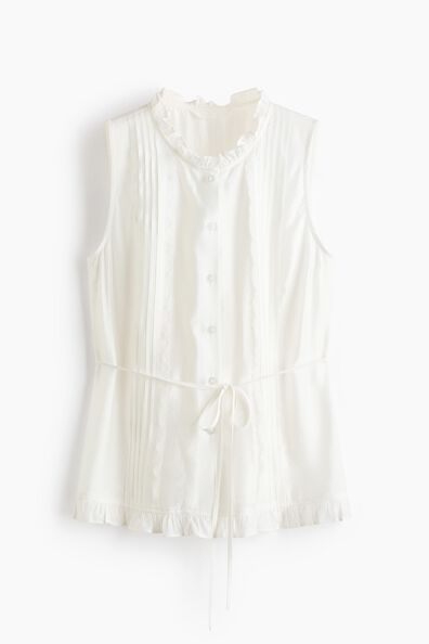 Frill-trimmed button-front blouse