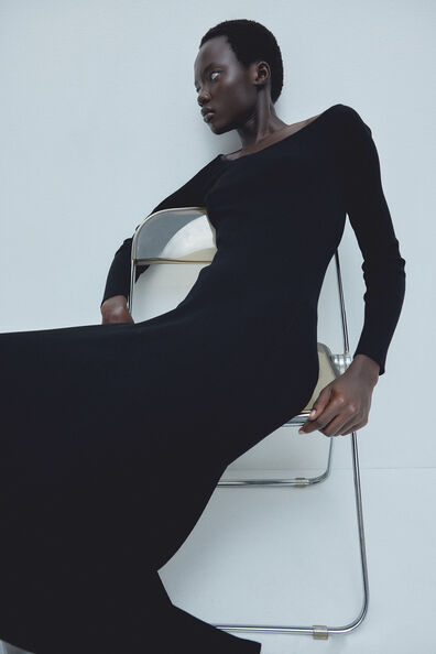 Rib-knit off-the-shoulder dress